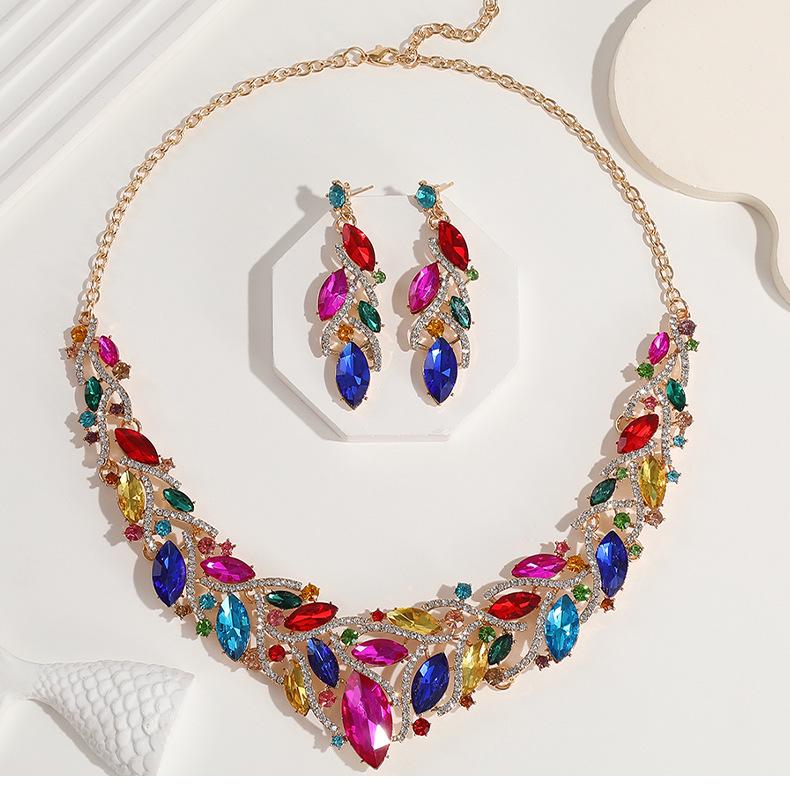 Luxe Kristal Edelsteen Sieradenset: Ketting & Oorbellen voor Bruiden en Speciale Gelegenheden