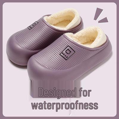 Eva Waterproof Cotton Slippers: Women's Winter Plush Warm Non-Slip Closed Heel Shoes for Men and Women.