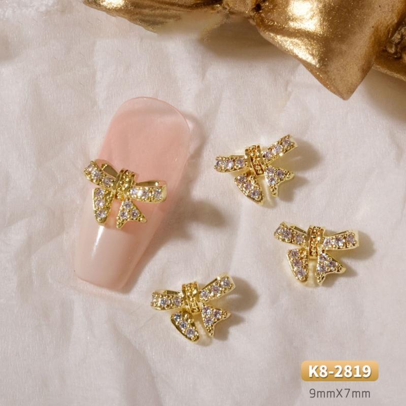 3D Bows Nail Art Charms Rhinestones Bows Charms Pearl Bowknot Nail Accessory 3D Alloy Nail Art Decoration for Women Girl