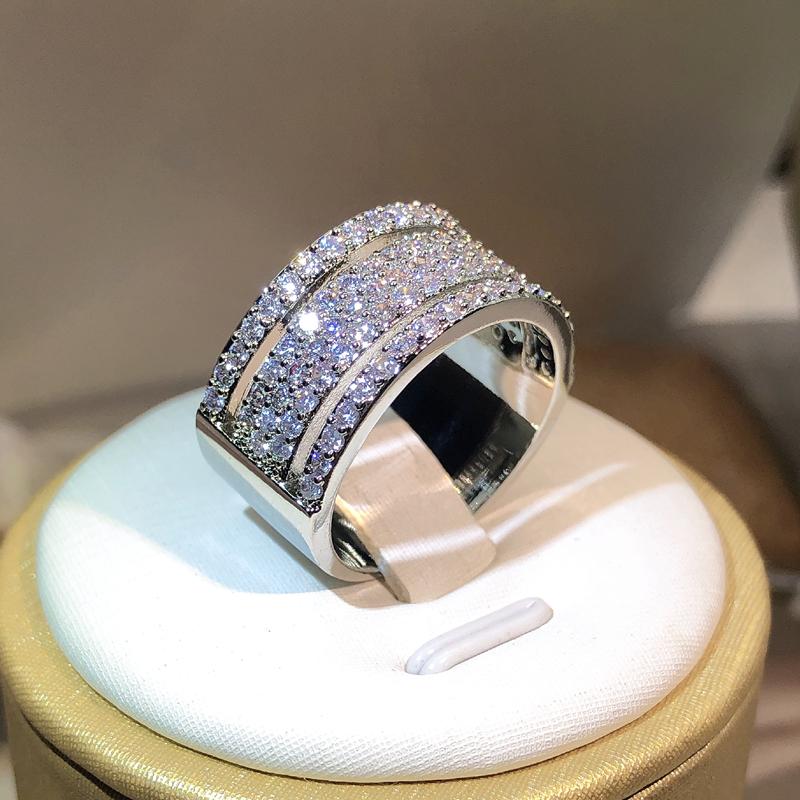 

Кольцо Вечность из стерлингового серебра с тремя рядами бриллиантов CZ для помолвки и свадьбы для женщин и мужчин, ювелирное украшение для пальца на вечеринку 8