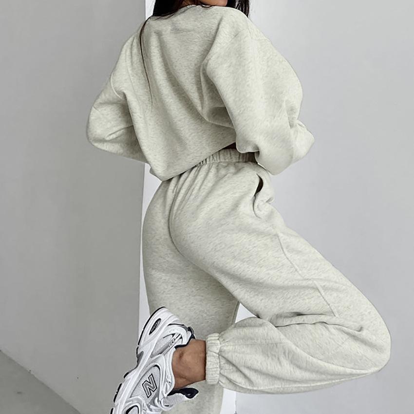 Grey fleece sweater loose set 1116 European and American new autumn fashion women's sports two-piece set
