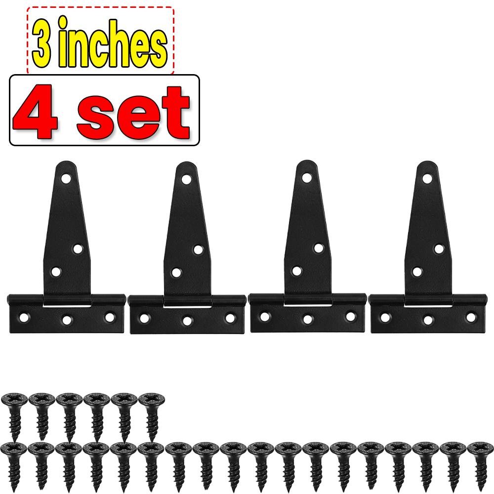 3/4/6 Inch Black T-Strap Hinges Rustic Gate Strap Hinge Rustproof Gate Door Black Hinges for Windows, Fence and Barn Gates