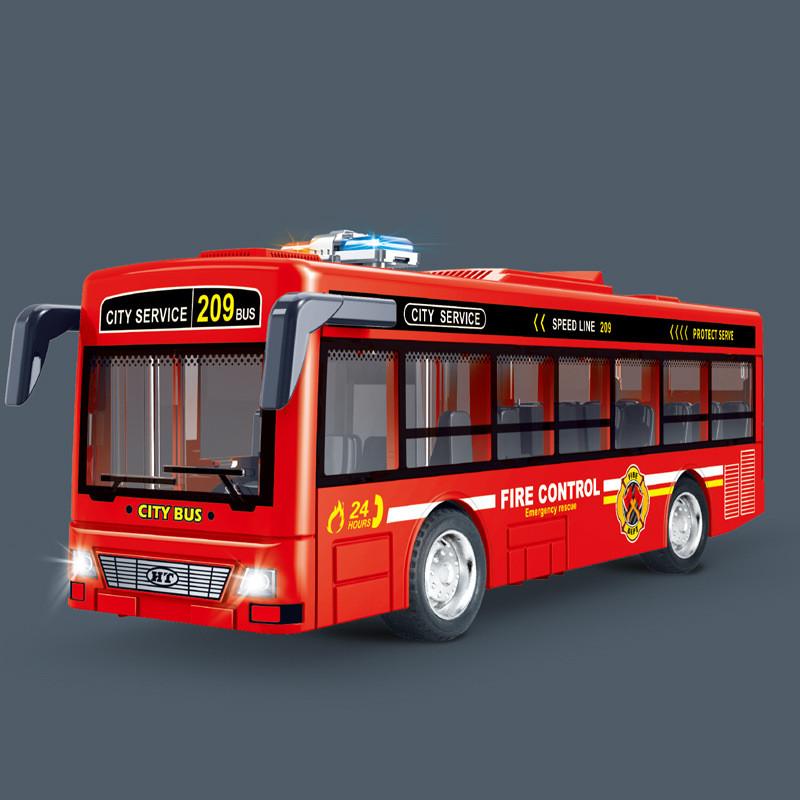 Plastic Bus Kids Model Toy With Inertia Drive Sound Light And Opening Doors