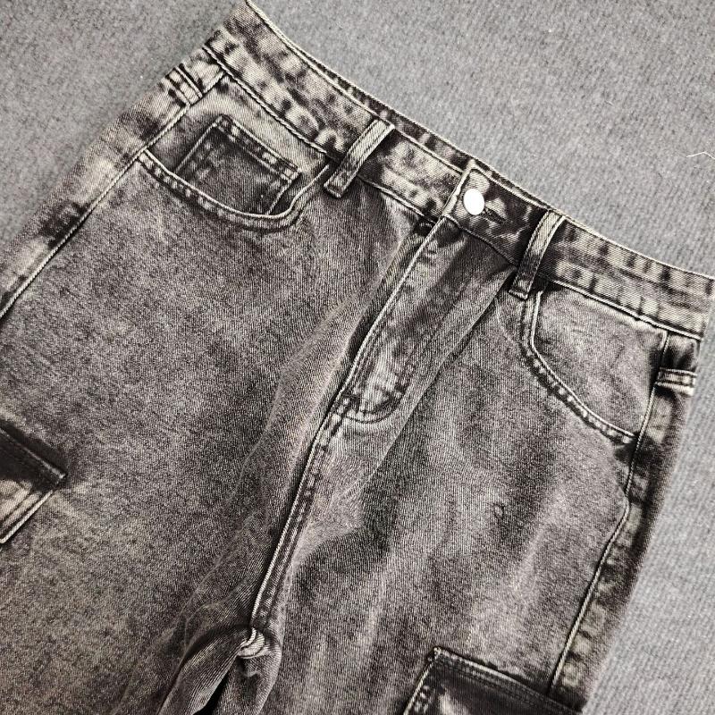 European and American casual loose high waisted straight leg multi pocket design, street style personalized women's jeans
