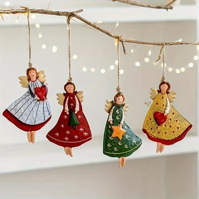 4PCS/Set Vintage Angel Hanging Decor Fantasy Wooden Xmas Tree Hanging Ornament  Navidad Decor for Home  New  Gift