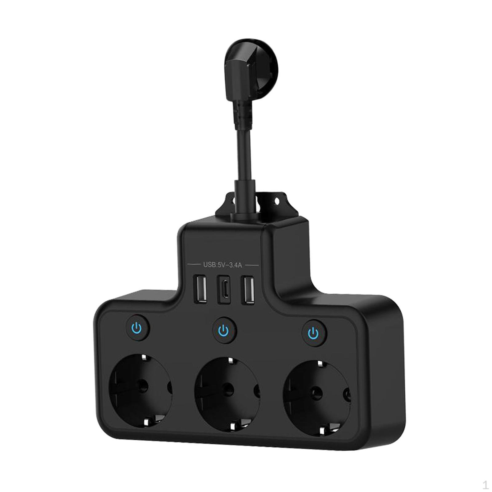 

Адаптер ЄС із 3 роз’ємами USB 1 типу C для швидкої зарядки для домашньої стіни готелю, чорний чорний