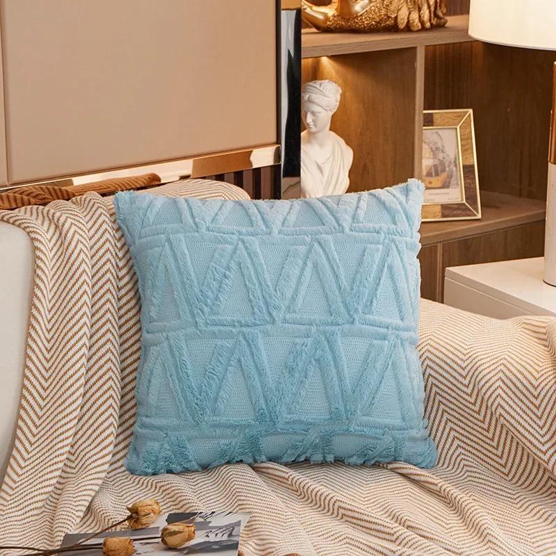 Plush Short Wool Cushion Cover 45x45cm Decorative Pattern Pillow Cover Velvet Sofa Pillow Case Home Decor Housse De Coussin
