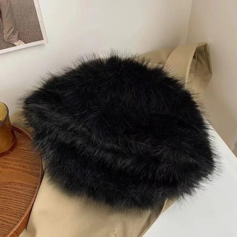 Podzimní a zimní nový dámský klobouk z imitace norkové kožešiny z lišky, dámský zesílený teplý plyšový kbelíkový klobouk