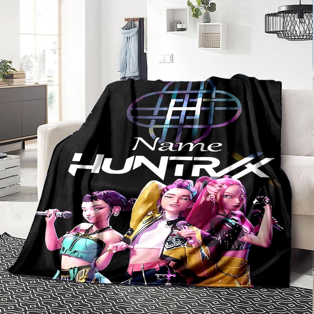 Customiz Name Personality Kpop Demon Hunters Blanket Soft &Warm Sofa Office Bed Travel Lunch Break Blanket, Gift Suitable All Seasons