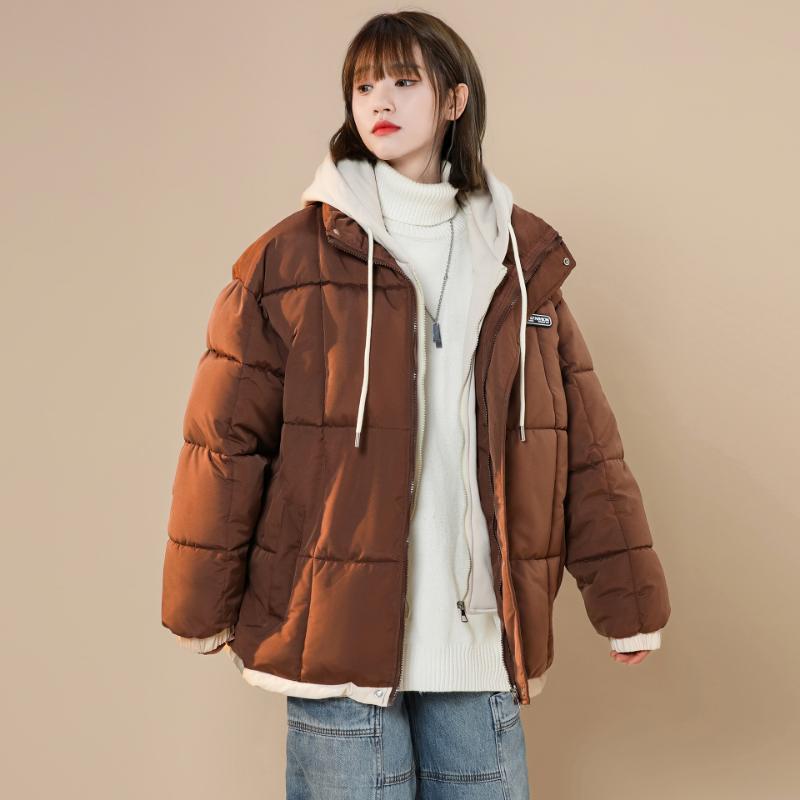 Fake Two-piece Simple Cotton-padded Coat Women's Winter High Street American Retro Hooded Bread Clothes Trendy Couple Cotton Clothes