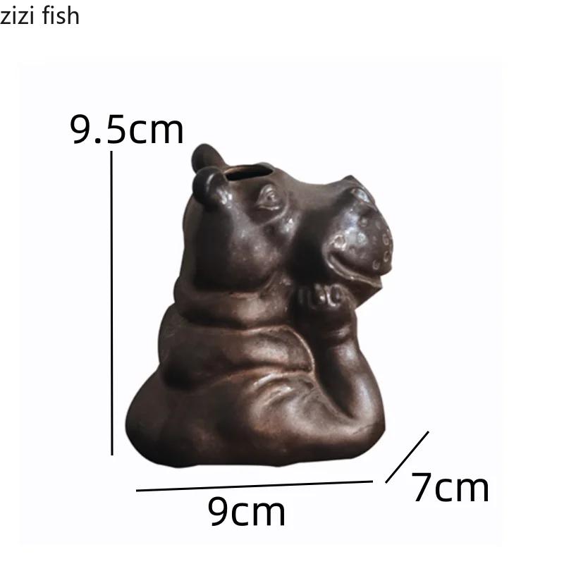 Stainless Glazed Hippopotamus Shaped Ceramic Vase Vintage Hydroponic Vase Flower Arrangement Flower Vessels Dried Flower Vases