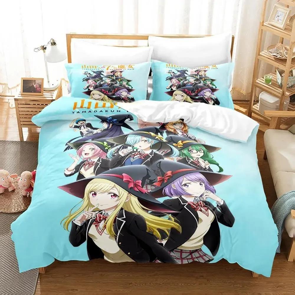 Yamada-kun und die sieben Hexen Bettwäsche-Set Cartoon Anime dreiteiliges Set Erwachsener Kind Schlafzimmer Bettbezug Sets 3D Kawaii Mädchen