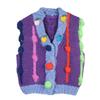 Women's Colorful Flower Knit Vest Sweater - Loose, Thickened, Hand-Crocheted for Layering