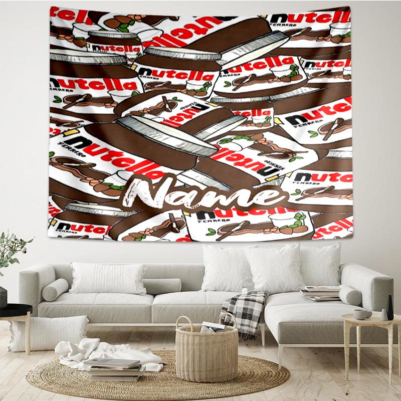 Custom Name Nutella Print Tapestry, Backdrop, Easy Setup, Ideal for Bedroom, Office & Living Room, with Aesthetic Wall Hanging Decor.