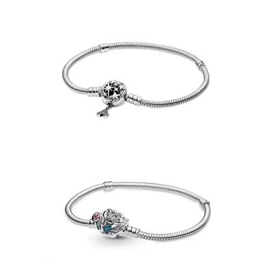Bracciale con fibbia in zircone a stella sirena in argento sterling S925, adatto per braccialetti con perline originali, regalo di gioielli di moda fai da te