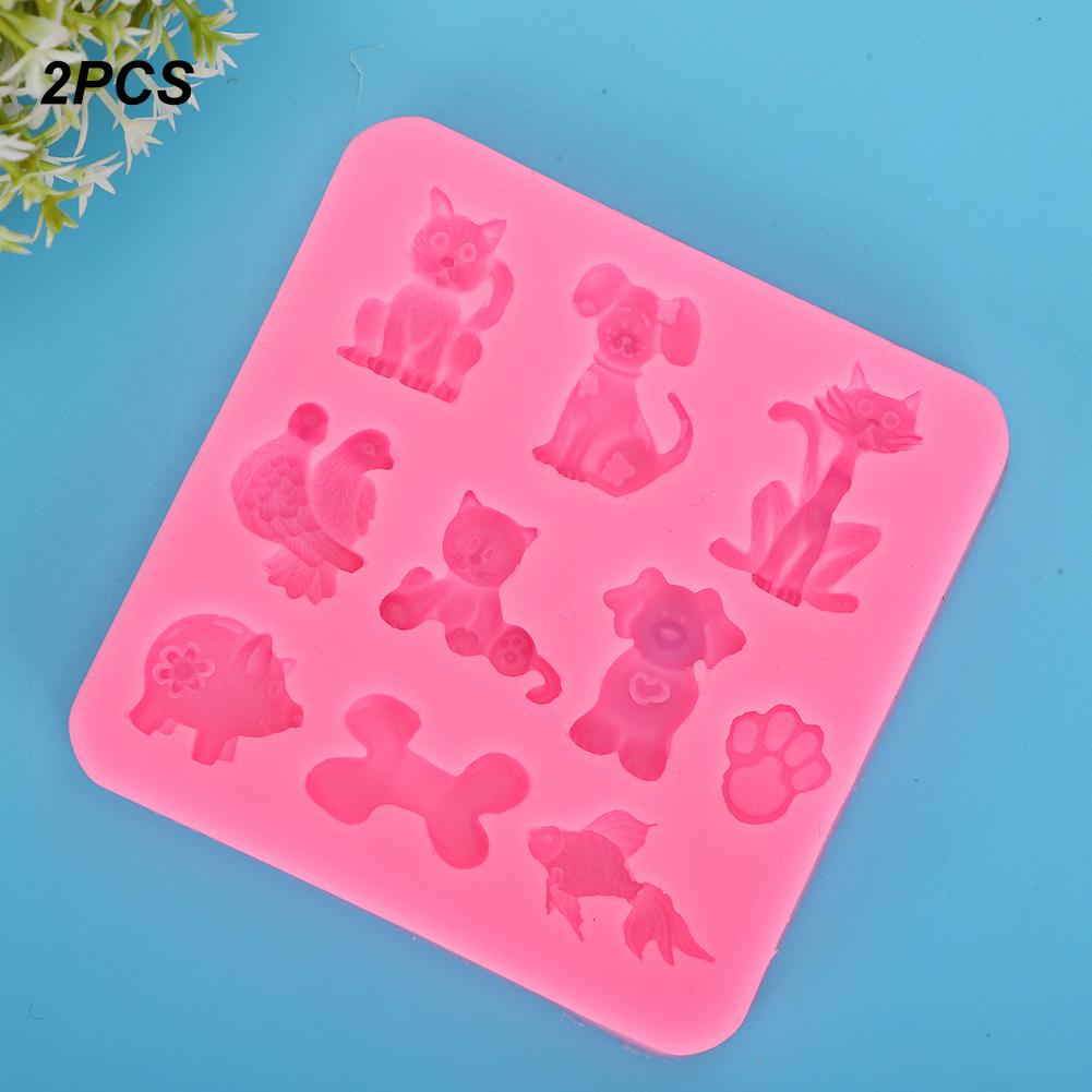 2PCs Silicone Mold DIY Hand Made Tool Cartoon Animals Shape High Temperature Resistance(Pink )