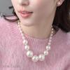 VINGTAINE Pearl Necklace, Gradient Line, Large Pearls, Elegant, for Occasions, Formal Occasions, Receptions, Parties, Weddings, GraduationEntrance