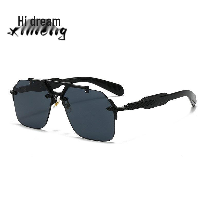 Classic Double Beam Metal Aviator Sunglasses - Retro European & American Frameless Design with UV Protection