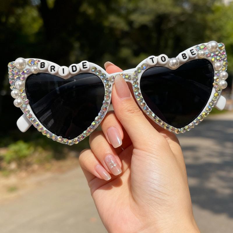 Bachelorette Party Heart Sunglasses 60 and Fabulous Bride To Be Letter Pearl Embellished UV Protection Shades KJ236