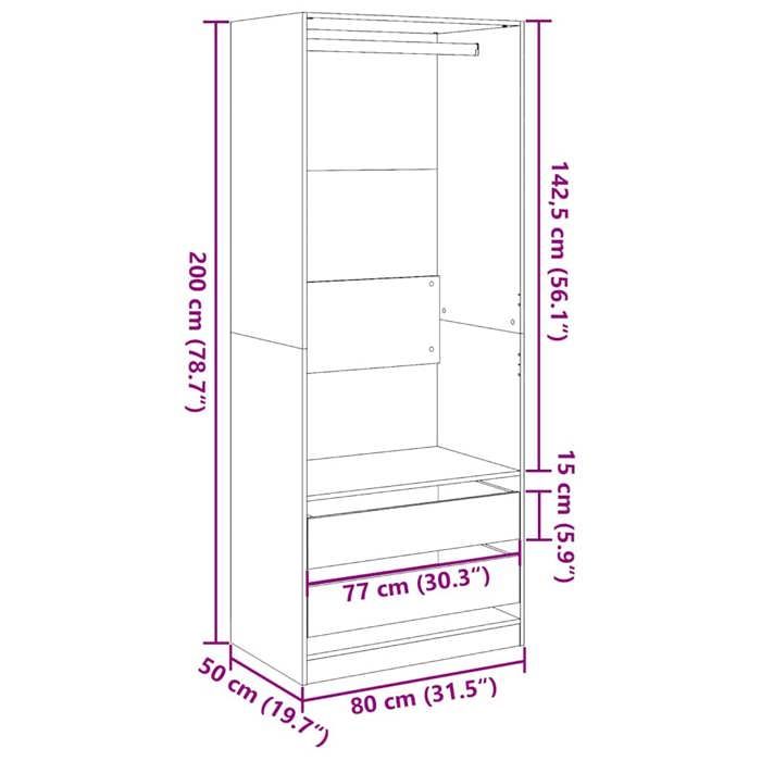 VidaXL Garde-robe vieux bois 80x50x200 cm bois d'ingénierie 3307754