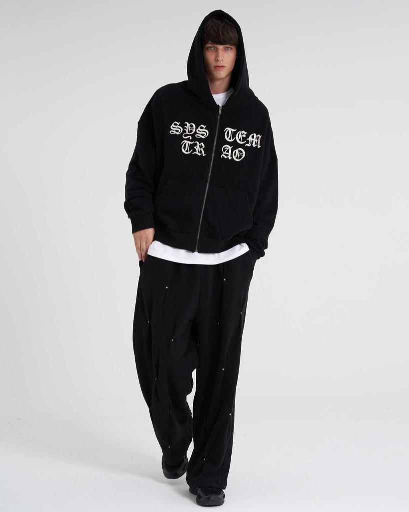 TENER Gold Studded Wide Double-Fleece Pants Black