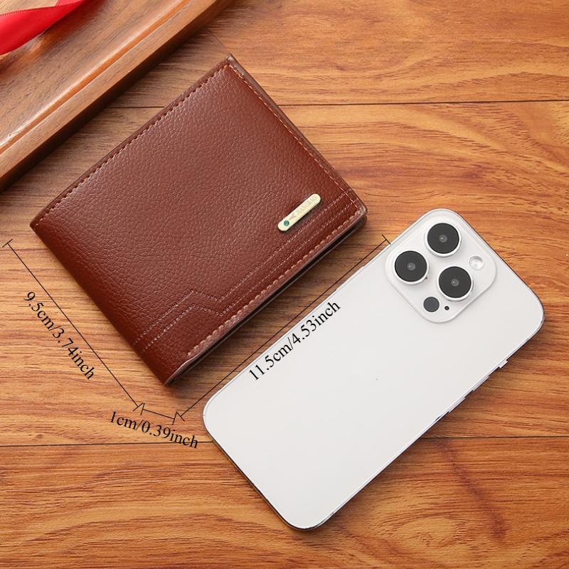 Men's Fashionable Bifold Thin Short Wallet Casual Lychee Patterned Soft Leather Man Wallet Multi Card Slot PU Leather Purse