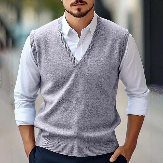 Men S Knit Vest V Neck Sleeveless Solid Casual Pullover All Seasons M