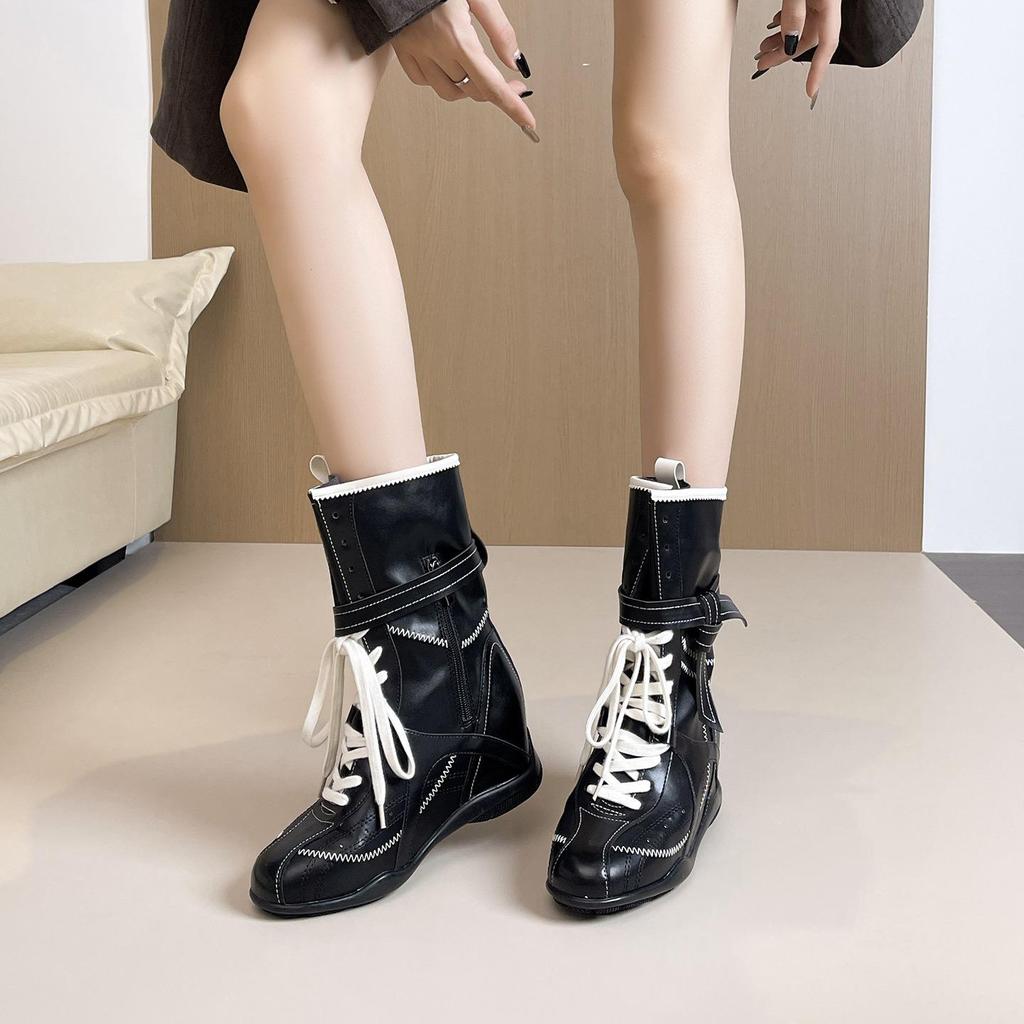 Petite Invisible Height-Increasing Autumn/Winter Women's Western Boxing & Martin Boots - Versatile, Slimming German Training Style.