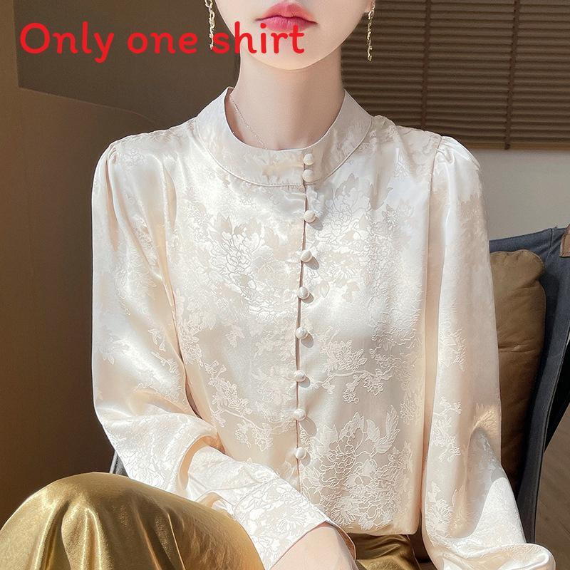 Satinseidenbluse für Damen mit Stehkragen und Taschen für Büro und Freizeit