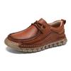 Men's Autumn Hand-Stitched Leather Driving Shoes - Large Size, Low-Top, Lace-Up, Flat Sole