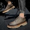 Fashion British Style Platform Work Shoes Men Boots Leather Men Autumn Winter High-top Casual Fashion Platform Plush Warm Boots Man