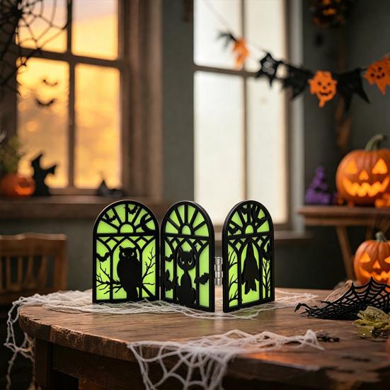 No-assembly Halloween Party Decor Glow-in-the-Dark Table Decoration, Witch Ghost Silhouette Design, Decorations Foldable Luminous Ornament,
