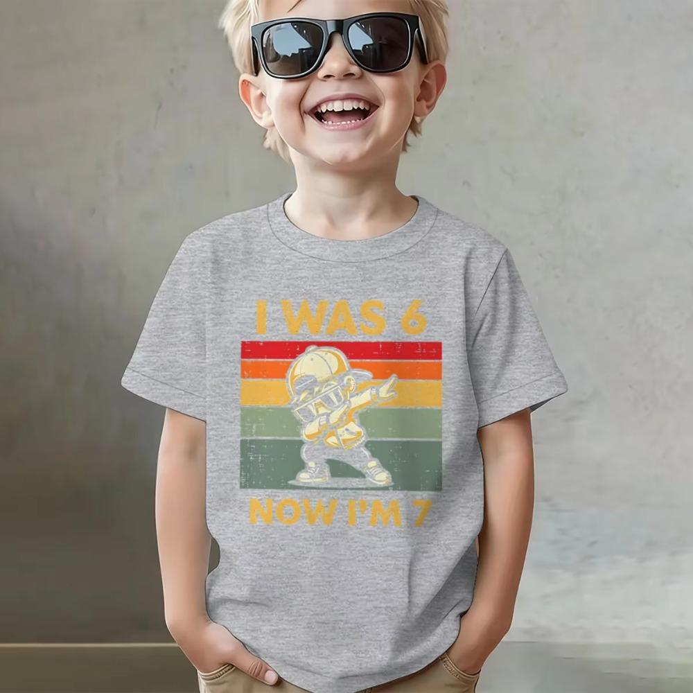Kids Seven Year Old Cotton T-shirt Tops I Was 6 Now I'm 7 Birthday Funny 7th B-day Gift for Boy 67 Meme Birthday Cotton Tee