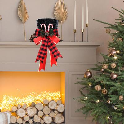 Christmas Tree Topper Bow Sequins Candy Decorations Christmas Tree Top Hat For Indoor Outdoor Home Living Room Nursery