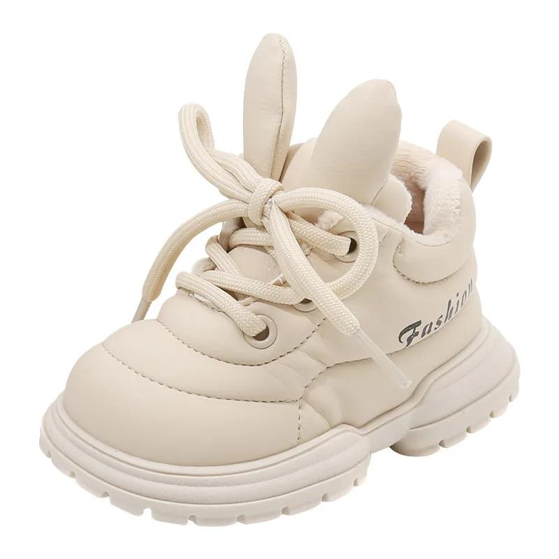 

2024 Children Shoes Casual Baby Walking Shoes Autumn Lovely Rabbit Winter Cotton Inserts Boots Fashion Women Velvet Sports Shoes 17insole12.0cm бежевый