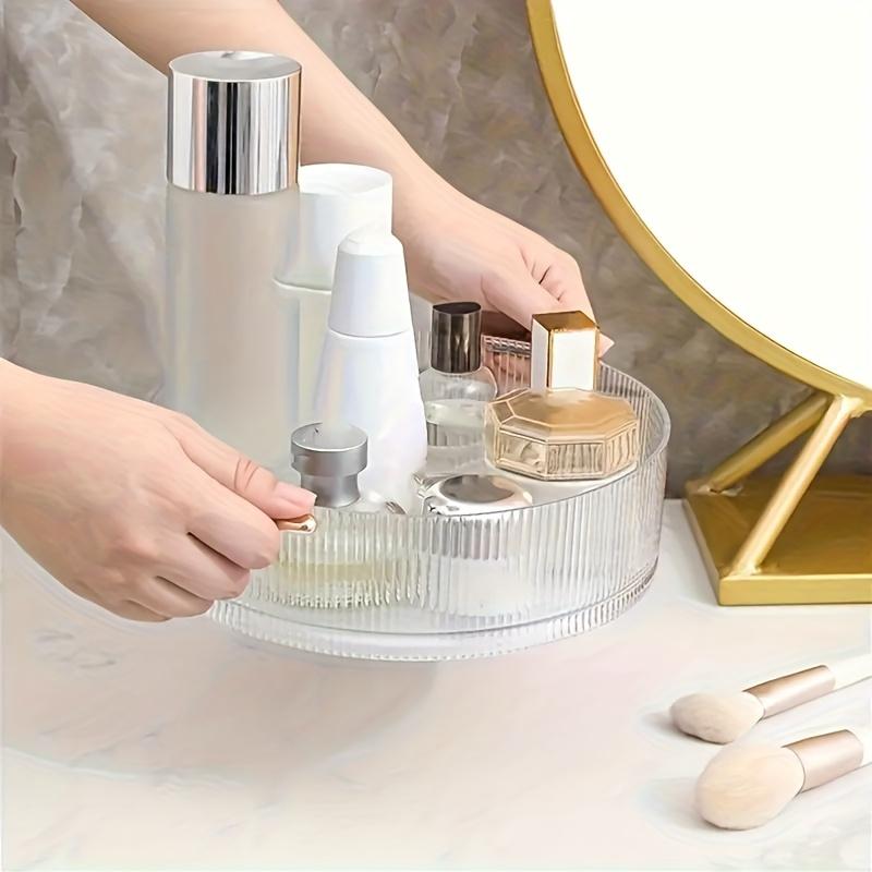 Transparent Plastic Cosmetic Storage Tray | 360° Rotating Countertop Organizer with Handle, Suitable for Perfume, Lipstick, Necklace, Jewelry