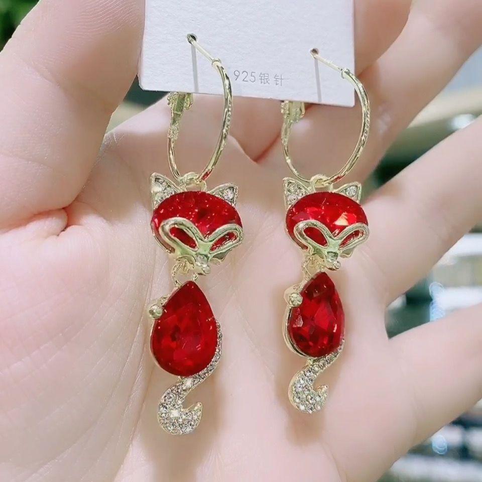 -Winter Red Agate Pearl Earrings One Size