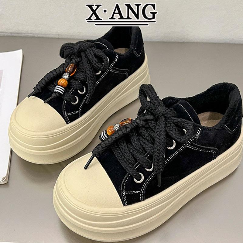 Muffin Thick-soled Heightening Women's Shoes Leather Board Shoes New Autumn and Winter Casual Sports Shoes Women's Bread Shoes