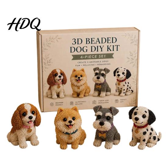 Mini Dog Collectible Set Tiny 3D Beaded Animal DIY Kit with Instructions Easy Beading Office Decoration Crafts 4 Cute Designs Themed Beadwork