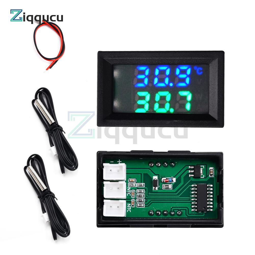 DC4-30V DC LED Display Dual Digital Temperature Red Blue Green Digital Temperature Sensor With NTC 10K 3950 Probe Cable