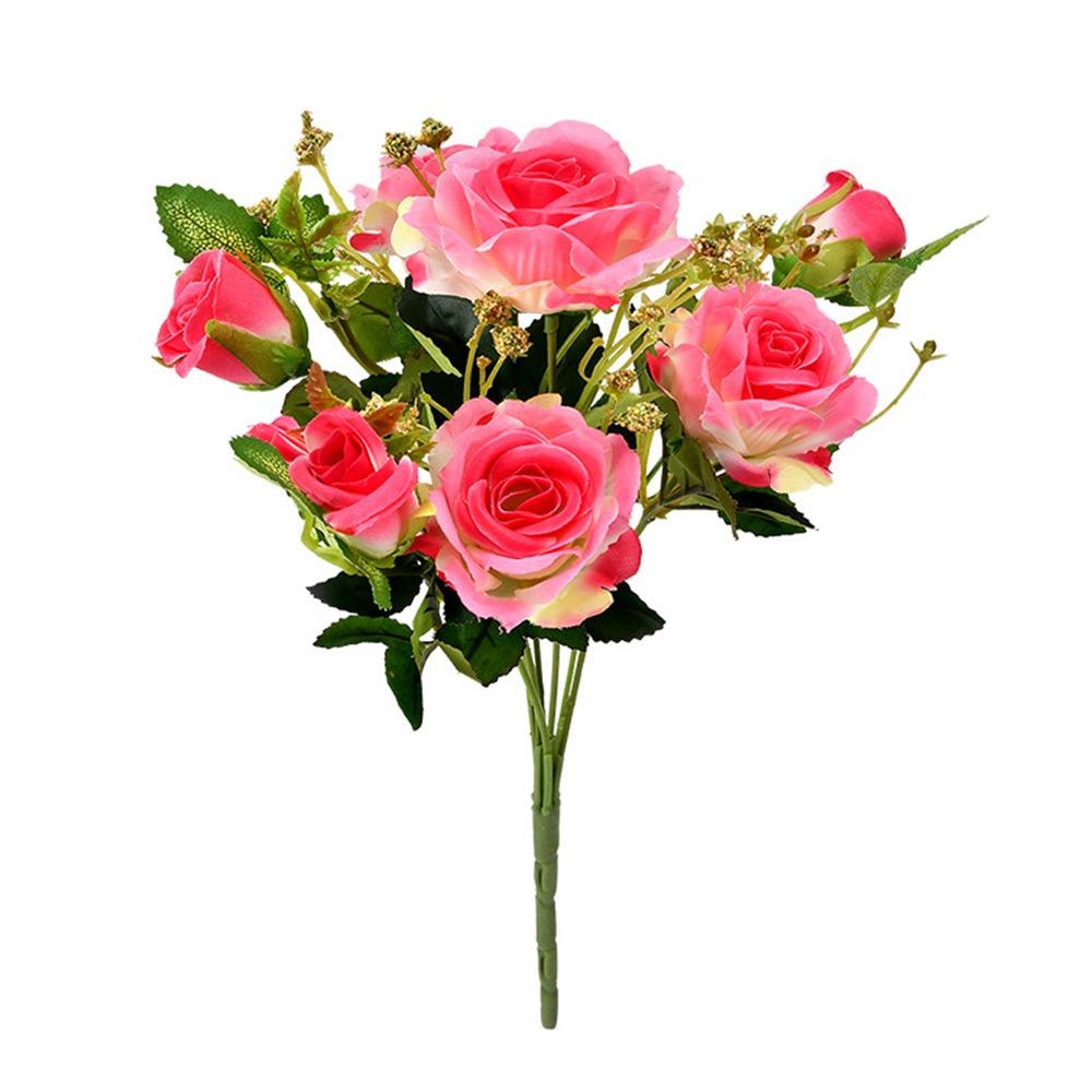 

Silk Simulation Flowers 7 Heads Faux Floral Plants Vivid Artificial Rose Bouquet Gift рожевий червоний колір