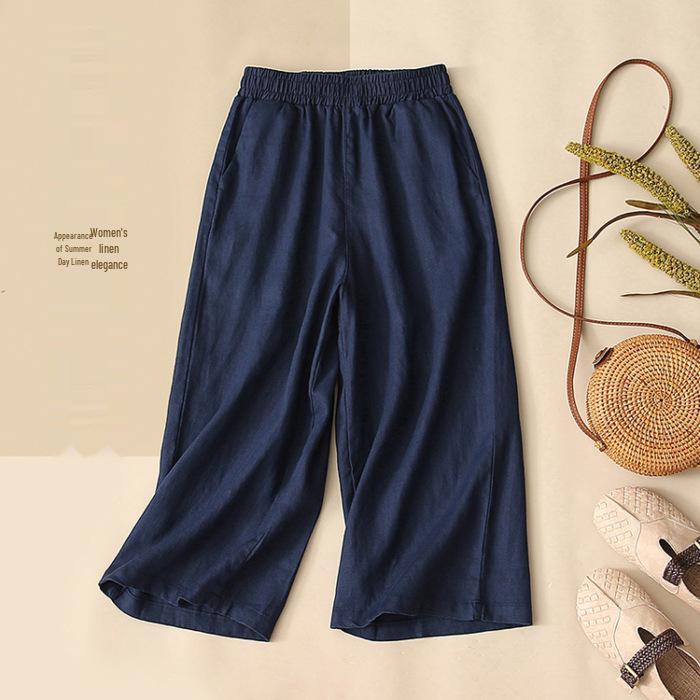 Southeast Asia Retro Embroidered Cotton-Linen Two-Piece Set: Seven-Sleeve Shirt & Wide-Leg Pants