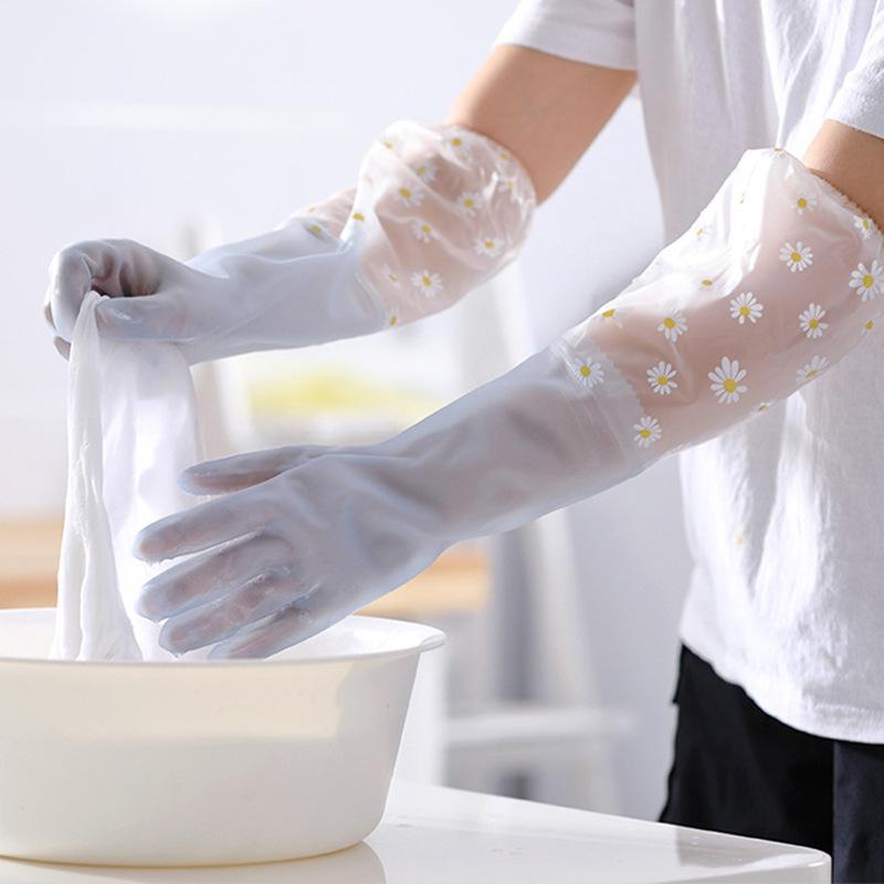 Jelly-Colored PVC Kitchen Cleaning Gloves with Elastic Cuffs - Waterproof and Latex-Free for Dishwashing and Laundry