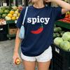 Women Spicy Red Chili Pepper Minimalist Letter Graphic T Shirt Simple Text Hot Pepper Print Crew Neck Casual YK Aesthetic Tees