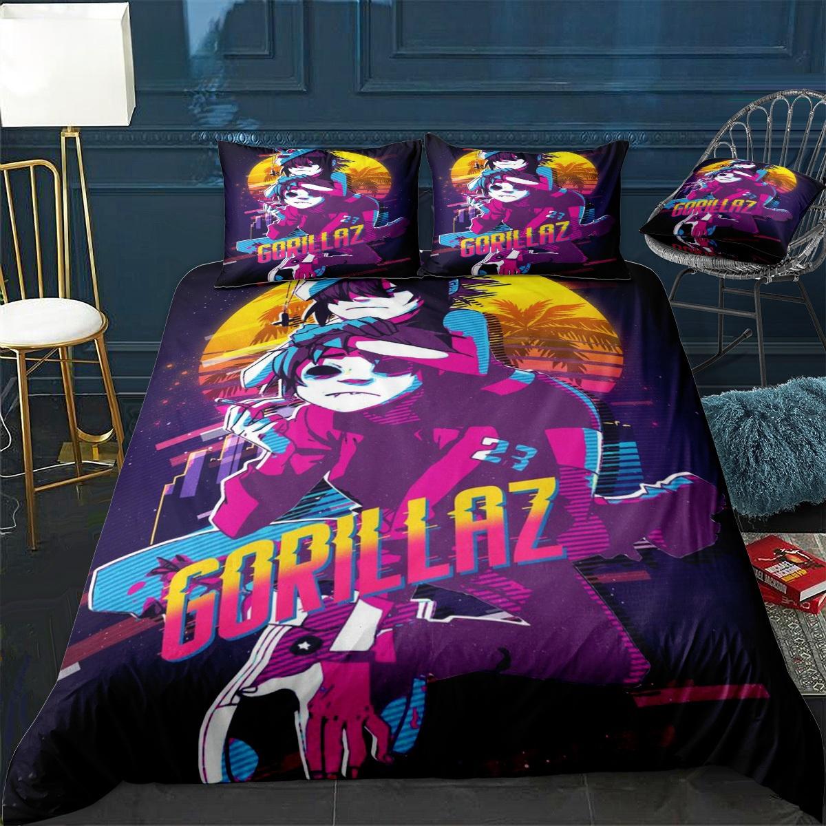

Музыкальная группа Gorillaz Комплект постельного белья Аниме Пододеяльники Двуспальная кровать Размер Twin Постельное белье Чехол для одеяла Мультяшный Детский комплект постельного белья Для дома EU Single(135*200cm)3pcs