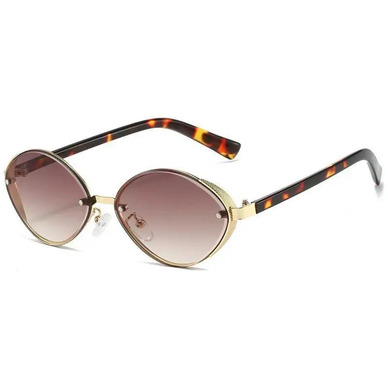 Fashionable Retro Metal Oval Cat Eye Sunglasses Women's Fashion Street Photography Trend Versatile Glasses UV400 Shades Eyewear