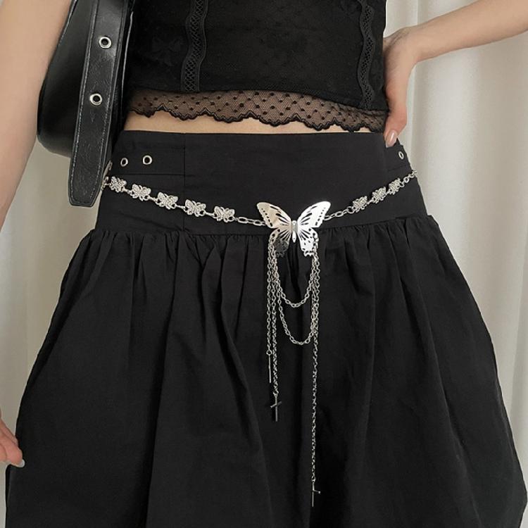 2000s Butterfly Waist Chain for Lady Adjustable Chain Belt Metallic Waist Chain Body Chain Skirt Chain Belt Waist Jewelry