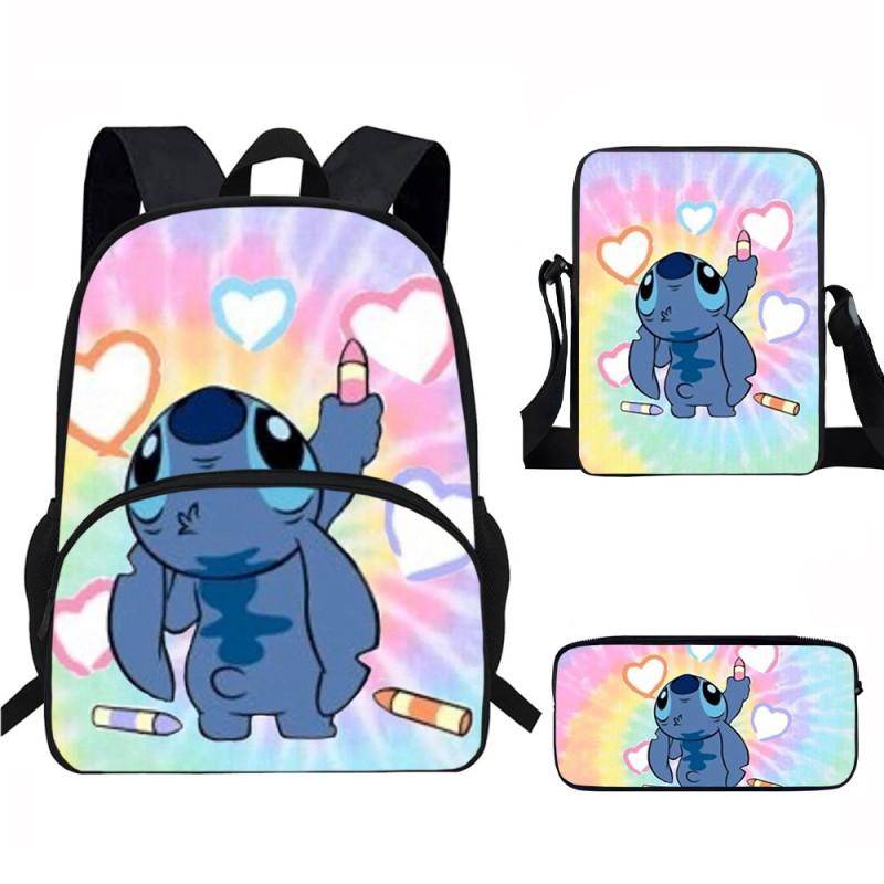 Stitch Kids School Backpack Set Elementary Students Oxford Fabric Ergonomic Design Printed Cartoon 3-Piece Bundle