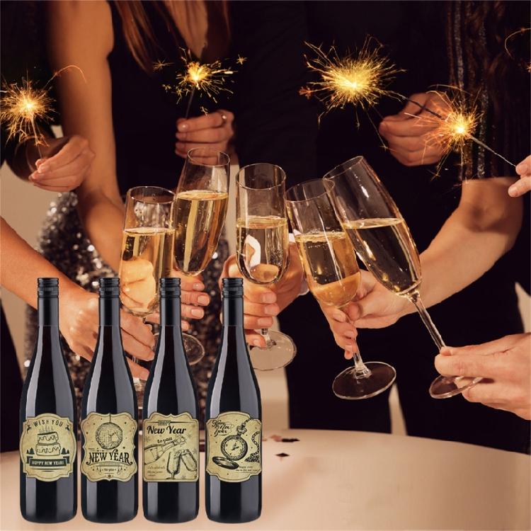 Confezione da 12 Pezzi Adesivi Decorativi per Bottiglie di Vino Vintage Felice Anno Nuovo Etichette Adesive per Bottiglie per Identificazione Varietà di Vino