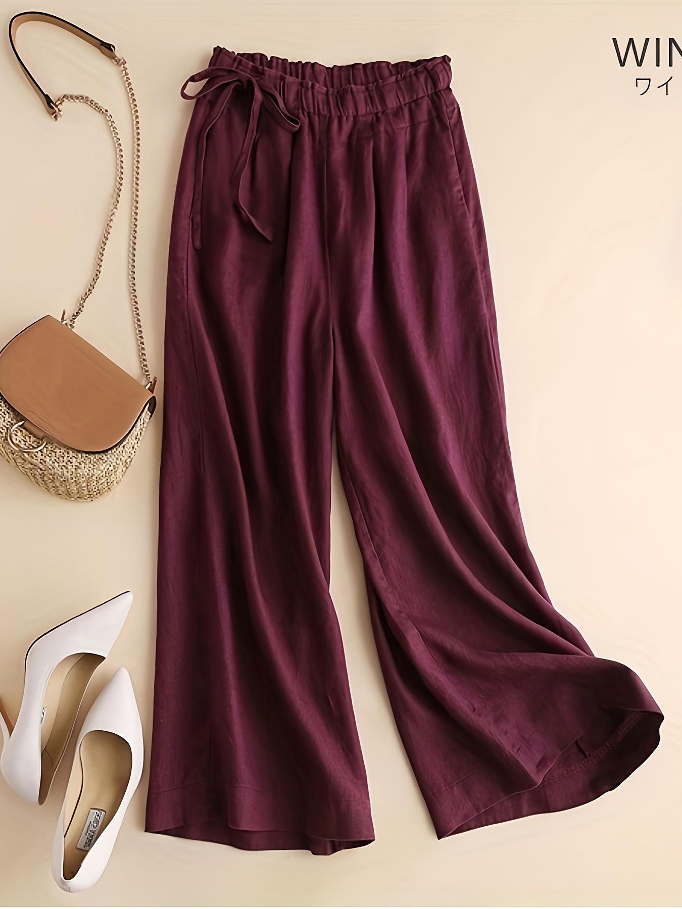 Plus Size Women s Drawstring Wide-Leg Pants - Casual, Relaxed Vacation Style 5XL вино красного